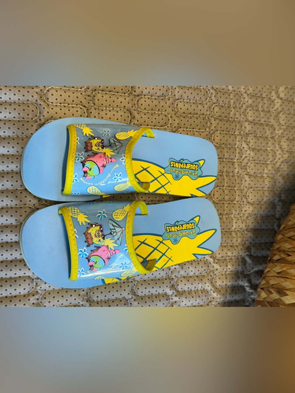 SpongeBob Squarepants Blue and Yellow Pineapple Graphic Slide Sandals